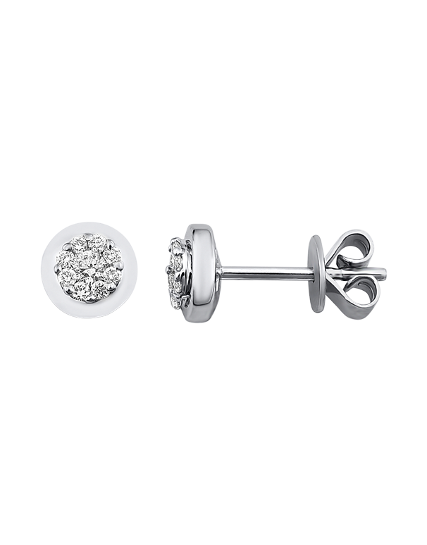 Diamond Earrings - 10ct White Gold Diamond Set Round Stud Earrings - 784032