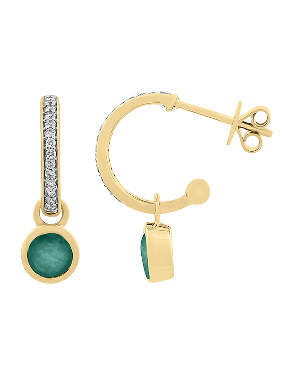 Emerald Earrings - 10ct Yellow Gold Emerald & Diamond Earrings - 786270