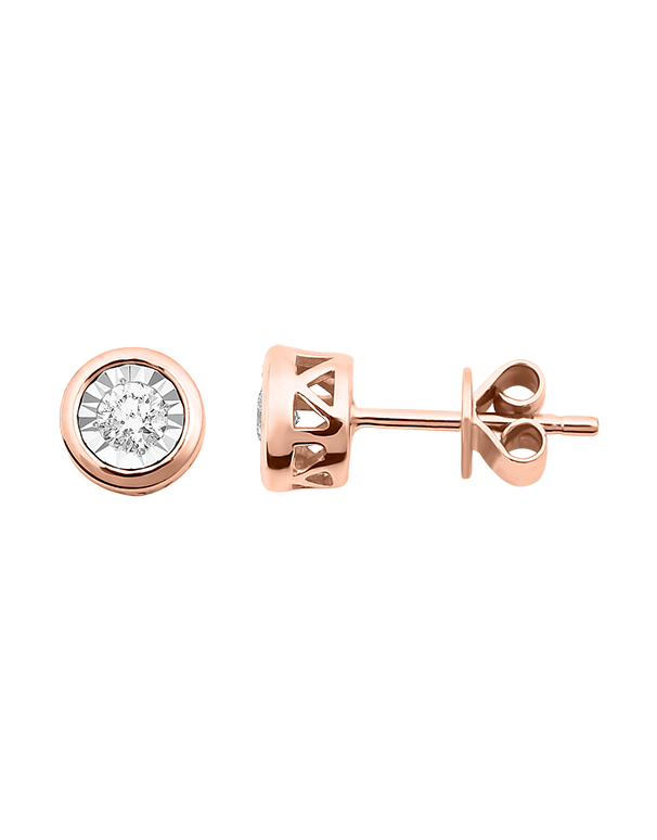 Diamond Earrings - 10ct Rose Gold Diamond Set Stud Earrings - 784513