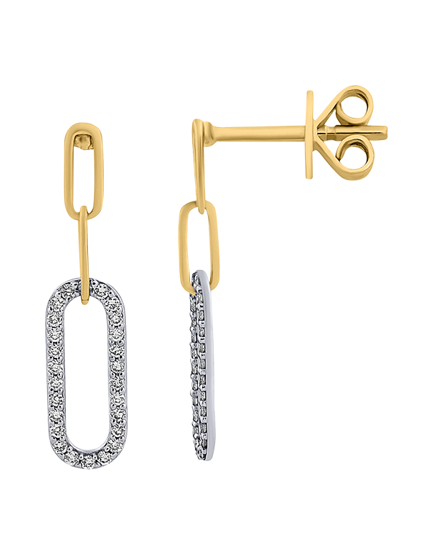 Diamond Earrings - 10ct Yellow Gold Diamond Set Paperclip Drop Earrings - 786301