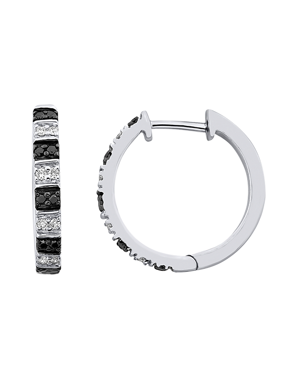 Diamond Earrings - 10ct White Gold Black & White Diamond Set Hoop Earrings - 786244