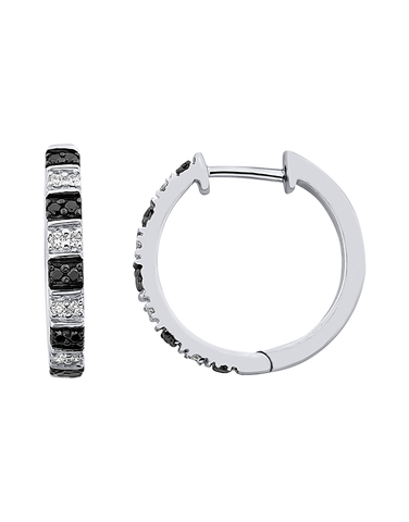 Diamond Earrings - 10ct White Gold Black & White Diamond Set Hoop Earrings - 786244