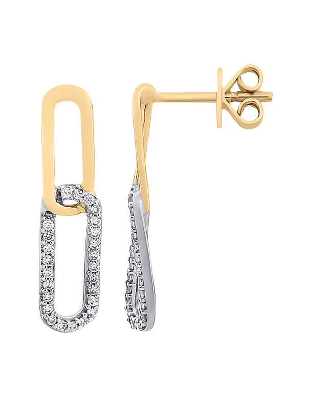 Diamond Earrings - 10ct Yellow Gold Diamond Set Paperclip Drop Earrings - 786299
