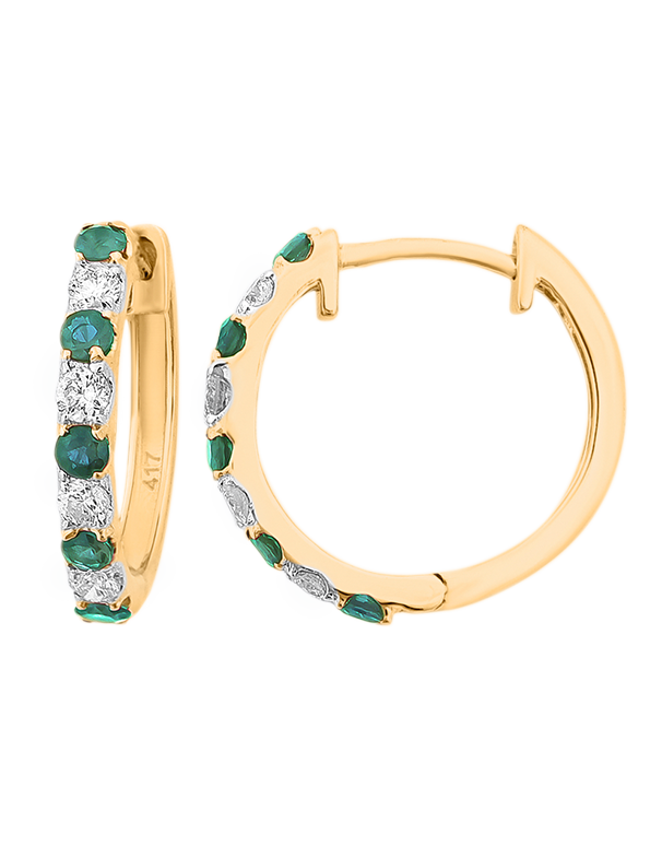Emerald Earrings - 10ct Yellow Gold Emerald & Diamond Hoop Earrings - 786278
