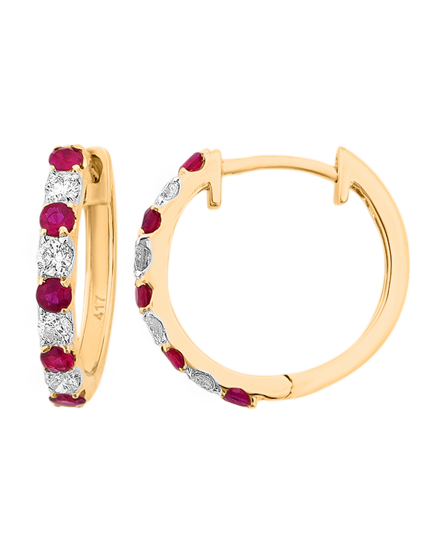 Ruby Earrings - 10ct Yellow Gold Ruby & Diamond Hoop Earrings - 786276