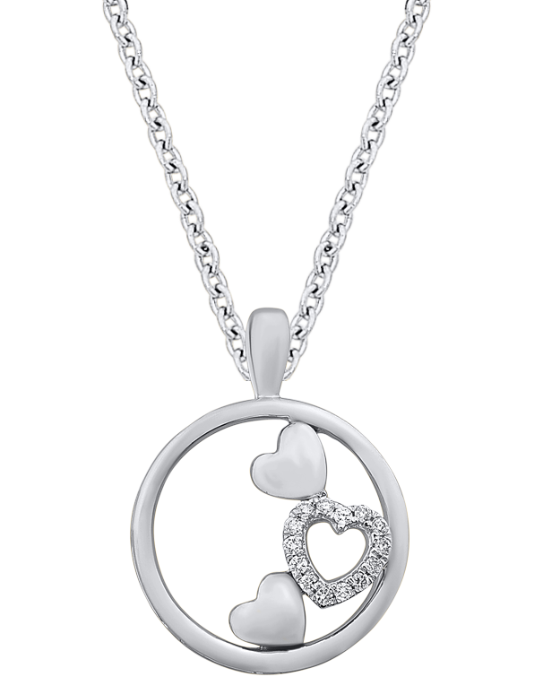Diamond Pendant - 10ct White Gold Diamond Set Circle Of Hearts Pendant - 786240