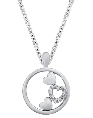 Diamond Pendant - 10ct White Gold Diamond Set Circle Of Hearts Pendant - 786240