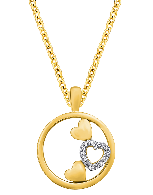 Diamond Pendant - 10ct Yellow Gold Diamond Set Circle Of Hearts Pendant - 786241