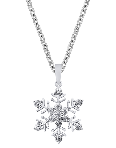 Diamond Pendant - 10ct White Gold Diamond Set Snowflake Pendant - 786239