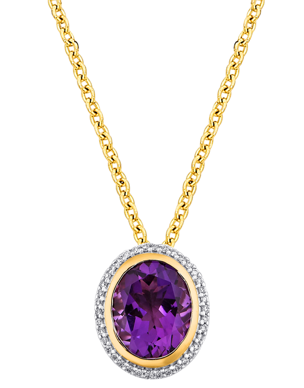 Amethyst Pendant - 10ct Yellow Gold Amethyst & Diamond Slider Pendant - 784065