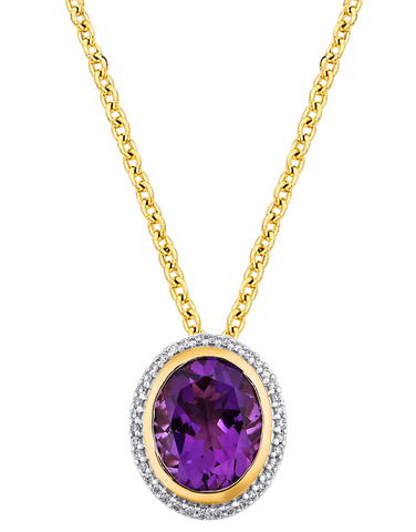 Amethyst Pendant - 10ct Yellow Gold Amethyst & Diamond Slider Pendant - 784065