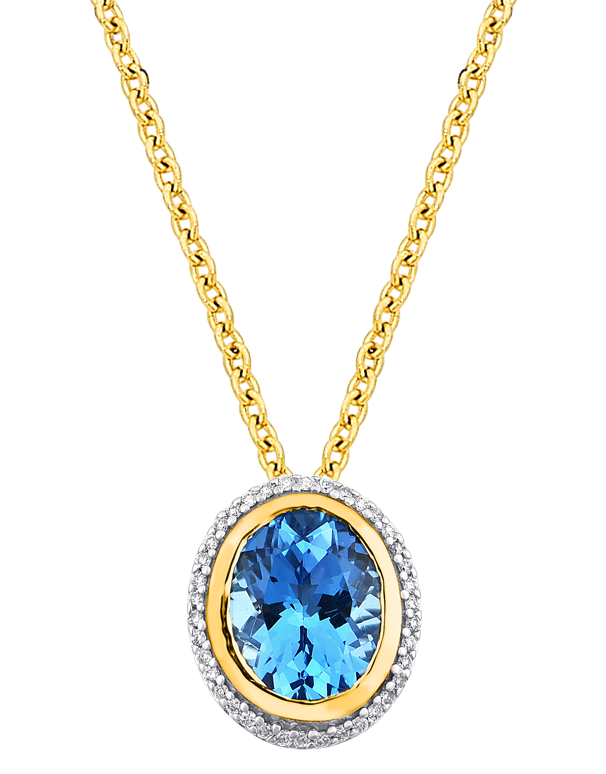 Blue Topaz Pendant - 10ct Yellow Gold Blue Topaz & Diamond Slider Pendant - 784066