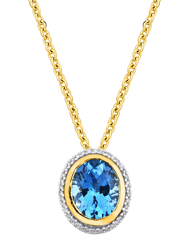 Blue Topaz Pendant - 10ct Yellow Gold Blue Topaz & Diamond Slider Pendant - 784066