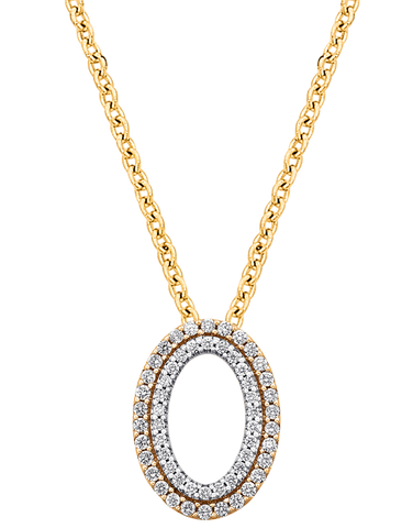 Diamond Pendant - 10ct Yellow Gold Diamond Set Oval Shape Pendant - 786212