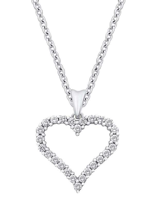 Diamond Pendant - 10ct White Gold Diamond Set Heart Pendant - 786226