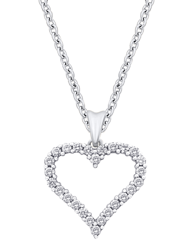 Diamond Pendant - 10ct White Gold Diamond Set Heart Pendant - 786226