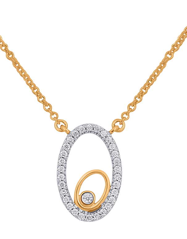 Diamond Pendant - 10ct Yellow Gold Diamond Set Oval Pendant With 45cm Chain - 786219