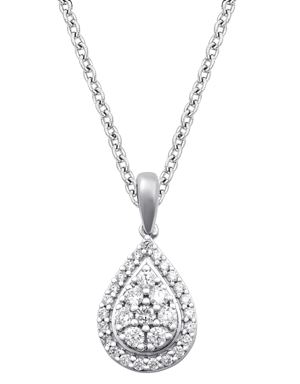Diamond Pendant - 14ct White Gold Diamond Set Pear Shape Pendant - 785004