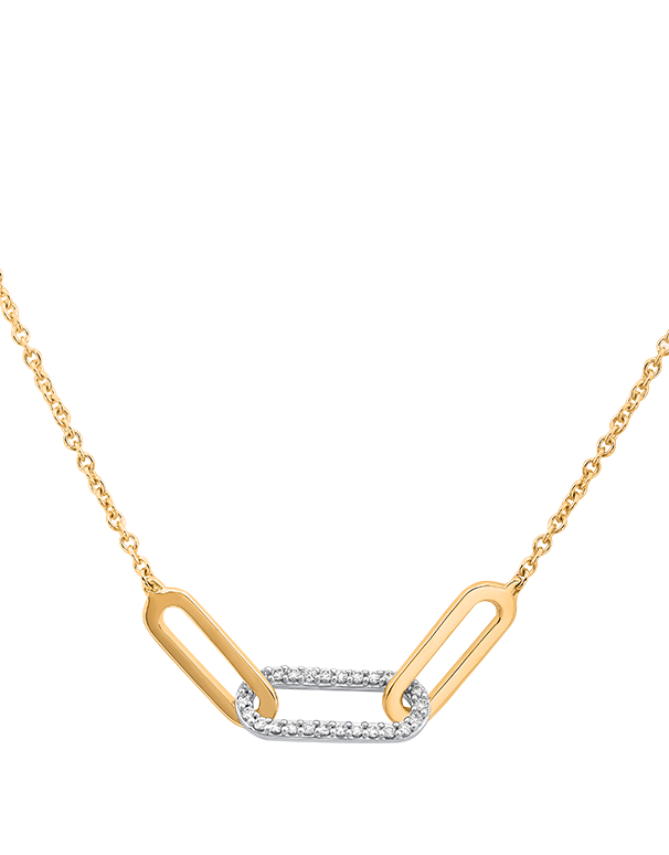 Diamond Necklet - 10ct Yellow Gold Diamond Set Paperclip Necklet 45cm - 786300