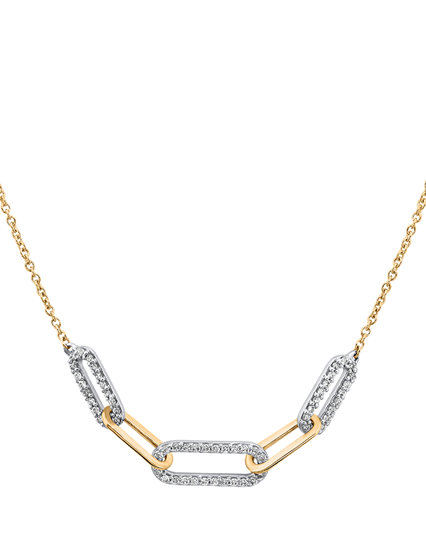 Diamond Necklet - 10ct Yellow Gold Diamond Set Paperclip Necklet 45cm - 786298