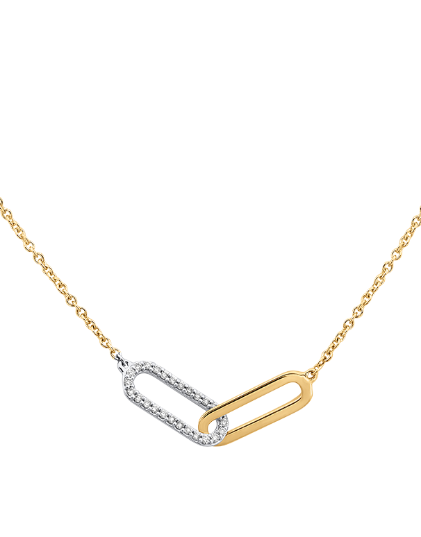Diamond Necklet - 10ct Yellow Gold Diamond Set Paperclip Necklet 45cm - 786297