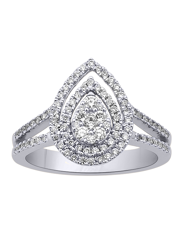 Diamond Ring - 10ct White Gold Diamond Set Pear Shape Dress Ring - 784074