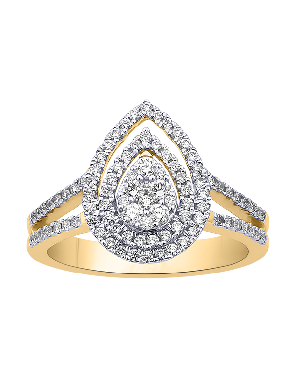 Diamond Ring - 10ct Yellow Gold Diamond Set Pear Shape Dress Ring - 784073
