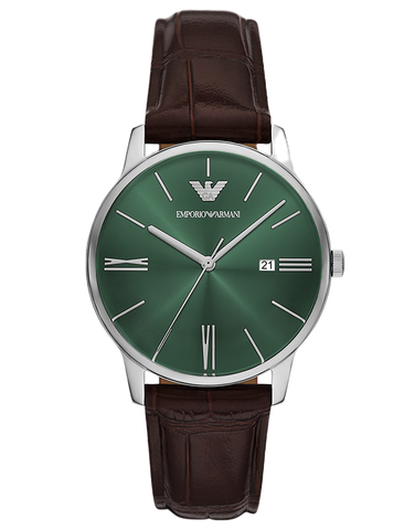 Emporio Armani - Three-Hand Date Brown Leather Watch - AR11672 - 789648