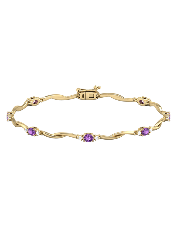 Amethyst Bracelet - 10ct Yellow Gold Amethyst & Diamond Bracelet - 787941