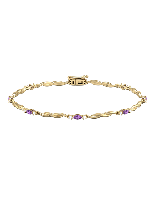 Amethyst Bracelet - 10ct Yellow Gold Amethyst & Diamond Bracelet - 787944