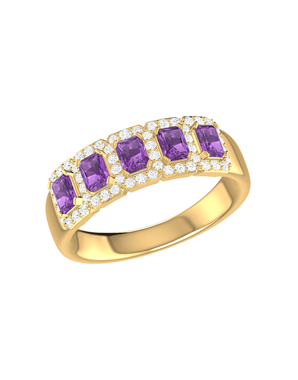 Amethyst Ring - 10ct Yellow Gold Amethyst & Diamond Ring - 787949