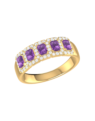 Amethyst Ring - 10ct Yellow Gold Amethyst & Diamond Ring - 787949