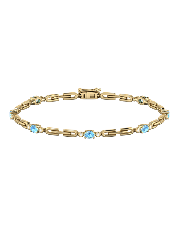 Blue Topaz Bracelet - 10ct Yellow Gold Blue Topaz & Diamond Bracelet - 787946