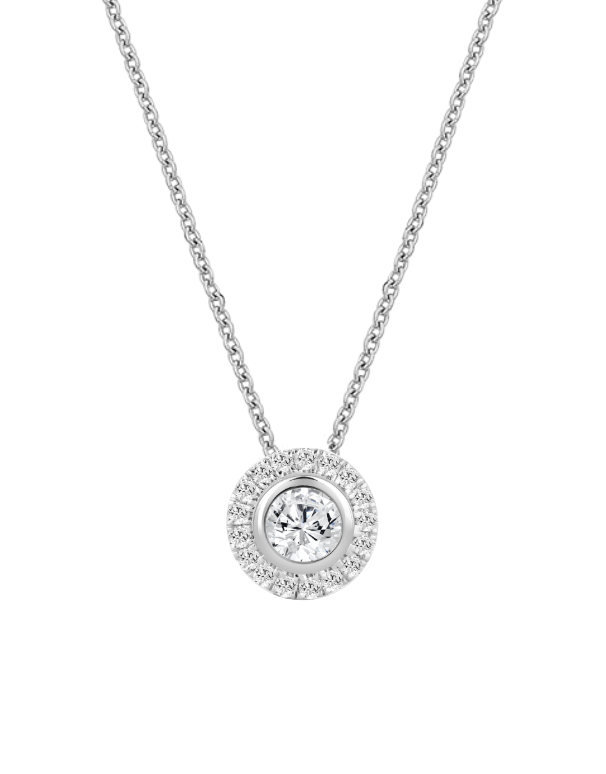 Diamond Pendant - 0.70ct Halo Solitaire Lab Grown Diamond Pendant in 14ct White Gold - 788226