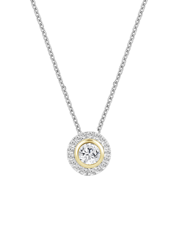 Diamond Pendant - 0.70ct Halo Solitaire Lab Grown Diamond Pendant in 14ct Yellow & White Gold - 788227