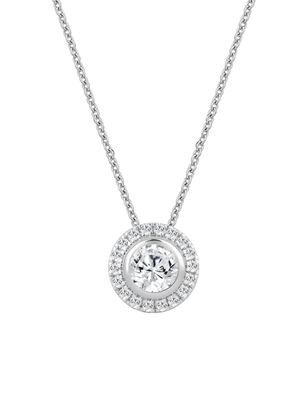 Diamond Pendant - 1.25ct Halo Solitaire Lab Grown Diamond Pendant in 14ct White Gold - 788247