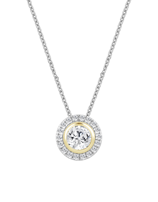 Diamond Pendant - 1.25ct Halo Solitaire Lab Grown Diamond Pendant in 14ct Yellow & White Gold - 788229
