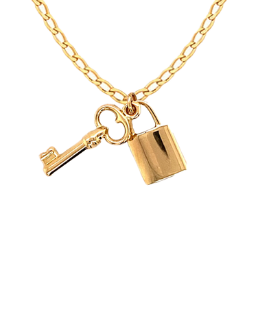Gold Pendant- 10ct Yellow Padlock and  Key  Pendant- 789280