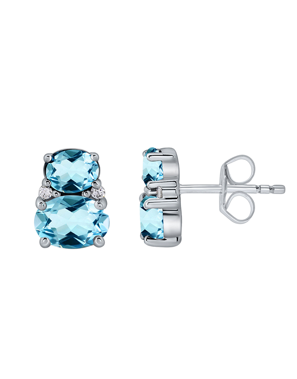 Blue Topaz Earrings - 10ct White Gold Blue Topaz & Diamond Earrings- 788254