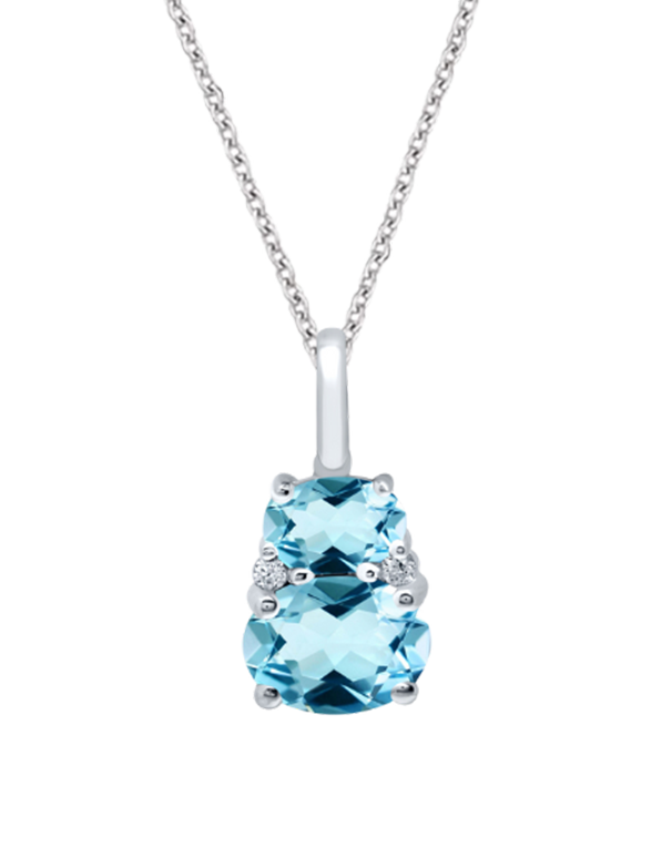 Blue Topaz Pendant - 10ct White Gold Blue Topaz & Diamond Pendant- 788253