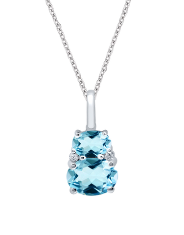 Blue Topaz Pendant - 10ct White Gold Blue Topaz & Diamond Pendant- 788253