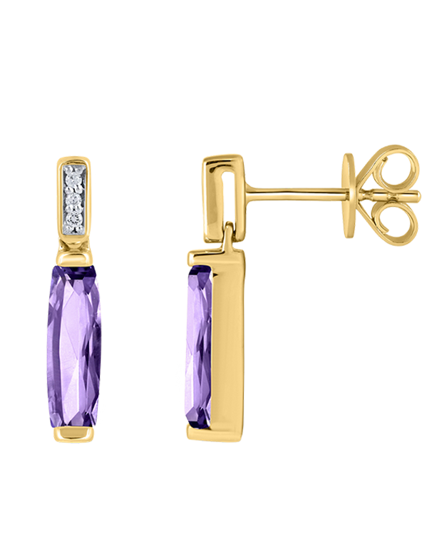 Amethyst Earrings- 10ct Yellow Gold Amethyst & Diamond Set Earrings - 789424