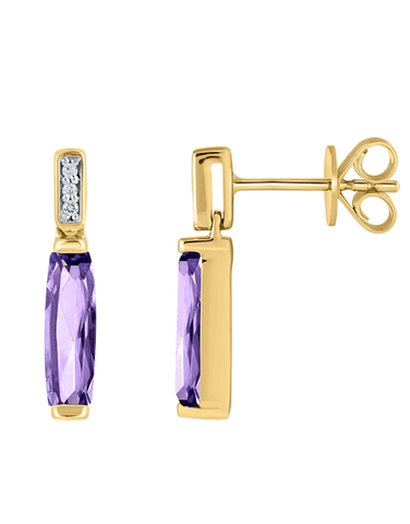 Amethyst Earrings- 10ct Yellow Gold Amethyst & Diamond Set Earrings - 789424
