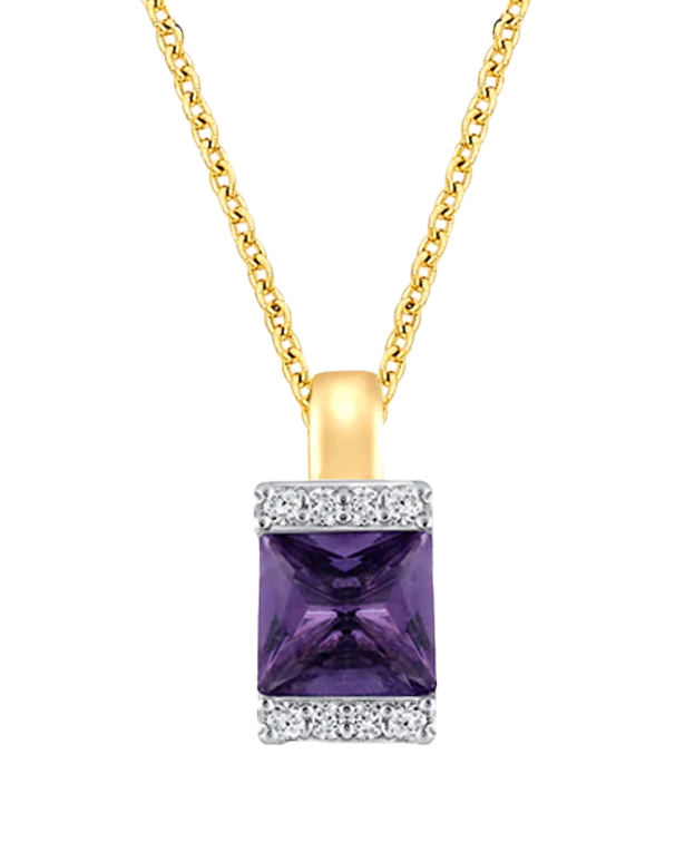 Amethyst Pendant - 10ct Yellow Gold Amethyst & Diamond Pendant - 788059