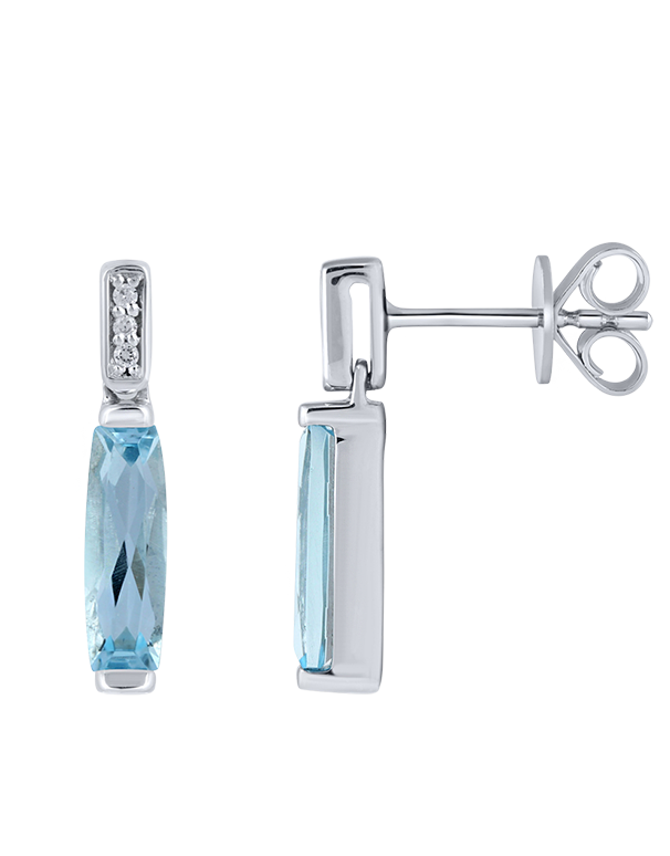 Sky Blue Topaz Earrings- 10ct White Gold Amethyst & Diamond Set Earrings - 789422