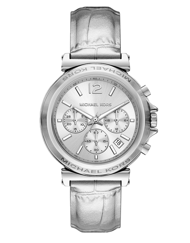 Michael Kors-Maren Chronograph Silver Leather Watch-MK7509-789088