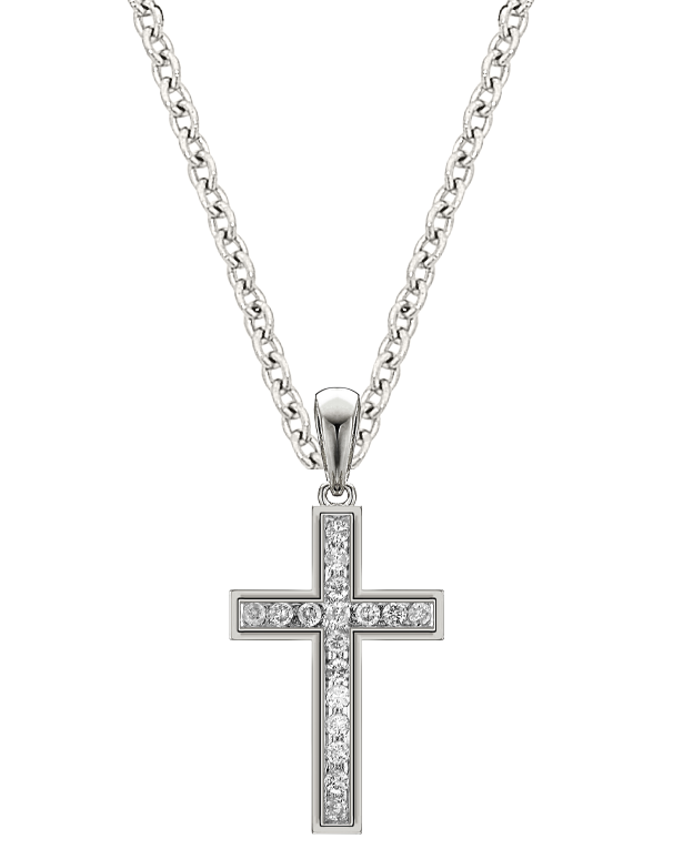 Diamond Pendant - 10ct White Gold Diamond Channel Set Cross Pendant - 784573