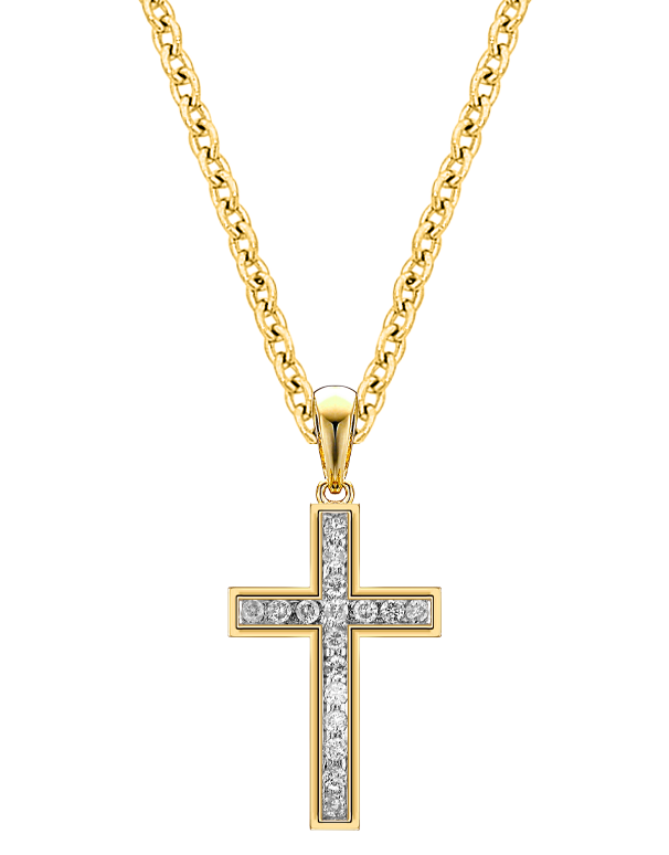 Diamond Pendant - 10ct Yellow Gold Diamond Channel Set Cross Pendant - 784574