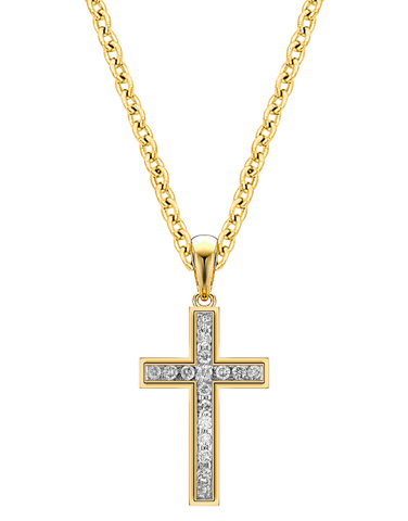 Diamond Pendant - 10ct Yellow Gold Diamond Channel Set Cross Pendant - 784574