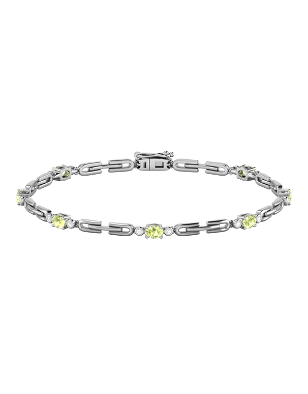 Peridot Bracelet - 10ct White Gold Peridot & Diamond Bracelet - 787945